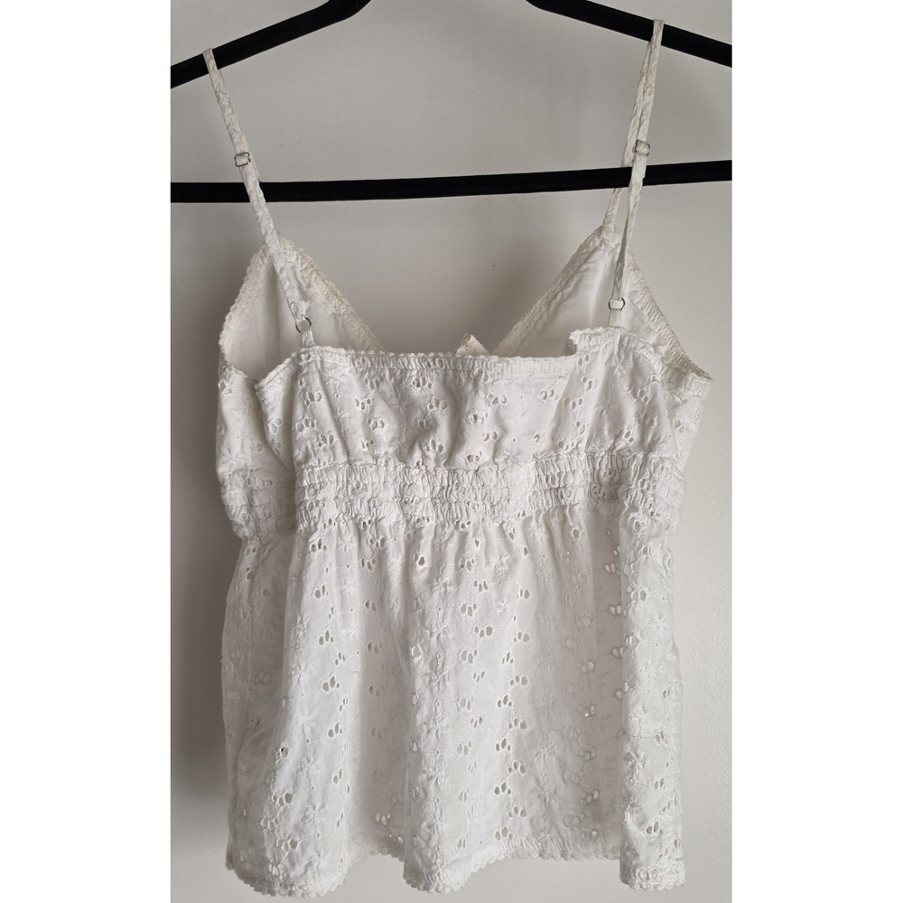 John Galt White Floral Cotton Tank Top Eyelet Babydoll Bow Romantic - Picture 2 of 5